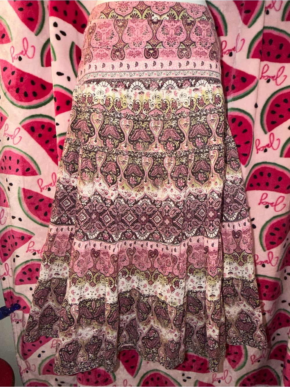 🩷💚 Emma James Cotton Paisley Tiered Maxi Skirt